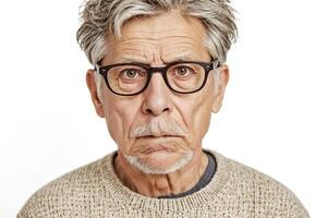 Close-up portrait of a thoughtful senior man with glasses photo