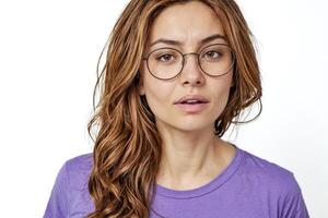 Portrait of a woman in glasses with a thoughtful expression photo
