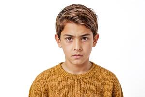 Portrait of a young boy with a serious expression photo
