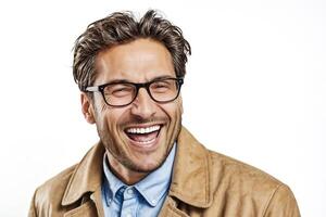 Portrait of a Happy Man in Glasses photo