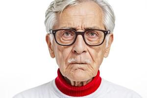 Close-up of an elderly man with a thoughtful expression. photo