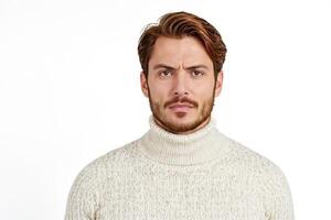 Serious Man in White Turtleneck photo