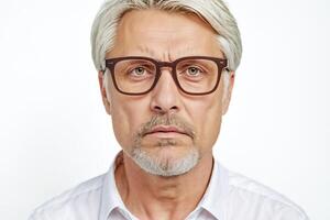 Portrait of a Serious Man with Grey Hair and Glasses photo