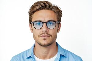 Portrait of a Serious Young Man with Glasses photo