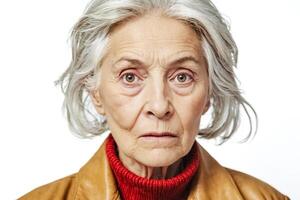 Close-up portrait of a senior woman with a thoughtful expression photo
