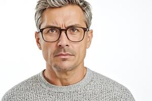 Portrait of a Man with Glasses Looking Suspicious photo