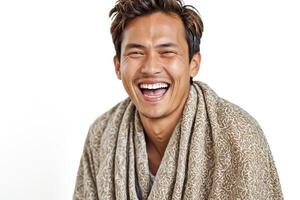 Man with genuine laughter in white background photo