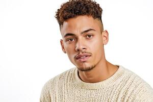 Portrait of a Young Man with a Goatee and a Knit Sweater photo