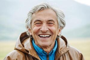 Portrait of a happy senior man laughing photo