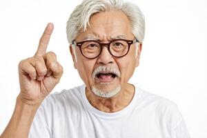 Senior man pointing finger and shouting photo