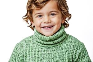 Portrait of a smiling boy in a green sweater photo