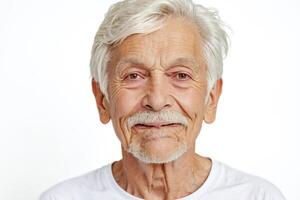 Portrait of a smiling senior man with white hair and mustache photo