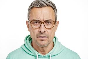 Portrait of a Skeptical Man with Glasses photo