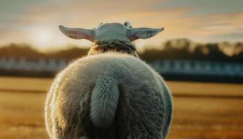 Sheep in a field at sunset photo