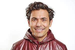Portrait of a smiling man in a red jacket photo