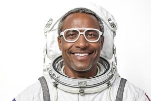 Smiling Astronaut in White Spacesuit photo