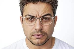 Close-up of a man with a skeptical expression photo