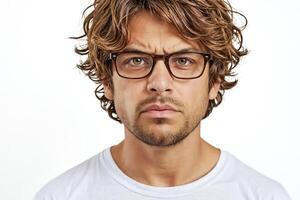 Man looking confused with a concerned expression photo