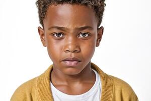 Portrait of a young boy with a serious expression photo