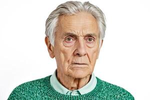 Close-up portrait of a thoughtful senior man with a serious expression photo
