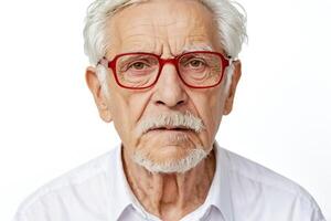 Elderly Man Wearing Glasses with a Serious Expression photo