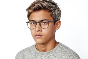 Close-up portrait of young man with serious expression photo