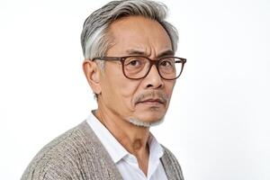 Serious Senior Man in Glasses Looking to Camera photo