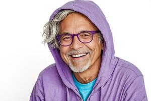Portrait of a Smiling Man in a Purple Hoodie photo