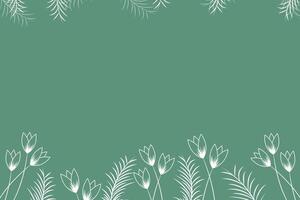 Sage green background with flower and leaf frame vector