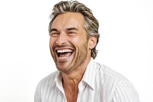 Man laughing with a genuine smile photo