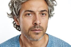 Close-up portrait of a man with a pensive expression photo