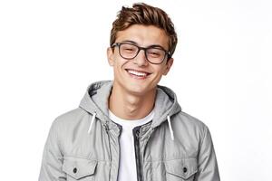 Portrait of a Smiling Young Man in a Grey Jacket photo