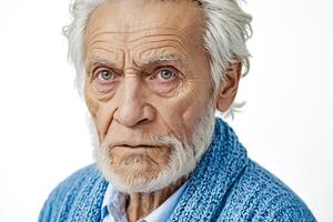 Close up portrait of a thoughtful senior man with a white beard photo