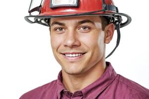 Portrait of a smiling man in a red helmet photo