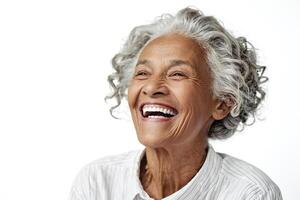 Close-up of a Senior Woman Laughing with Joy photo
