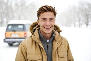 Happy Man in Winter Jacket Smiling photo