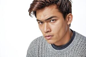 Close Up Portrait of Young Man with Serious Expression photo