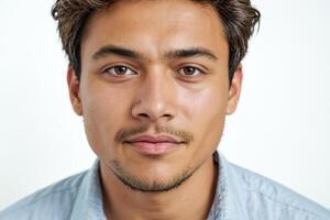 Close-up Portrait of a Young Man with a Serious Expression photo