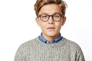 Portrait of a Boy Wearing Glasses and a Sweater photo