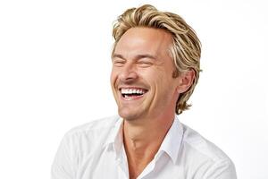 Man laughing with white background photo