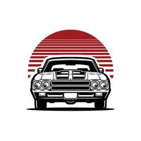 Muscle car front view design illustration isolated in red background. Best for automotive tshirt design vector