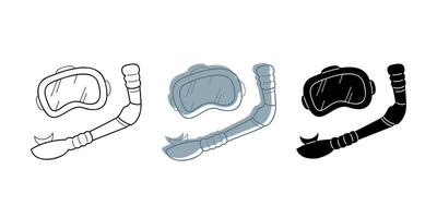 Set of swimming mask and snorkel in different colors. Clip art for your projects. vector