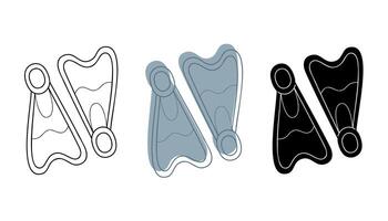 A small set of swimming fins in different colors. Clip art for your projects. vector