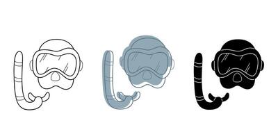 A small set of swimming mask and snorkel in different colors. Clip art for your projects. vector