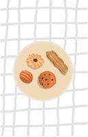 illustration type of biscuit on a plate and square tablecloth vector
