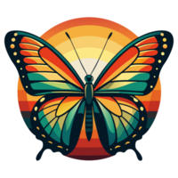 A colored butterfly is depicted in front of a circular png