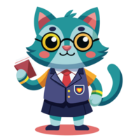 A anthropomorphic cat character, dressed in a school uniform, stands with a book in hand and a cheerful expression on its face png