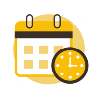 A calendar and clock icon is displayed symbolizing the concept of scheduling and time management. png