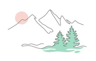 Nature mountains and fir trees line. Drawing design vector