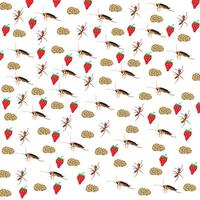cute cockroach, ant with cookies and strawberry as a pattern background vector